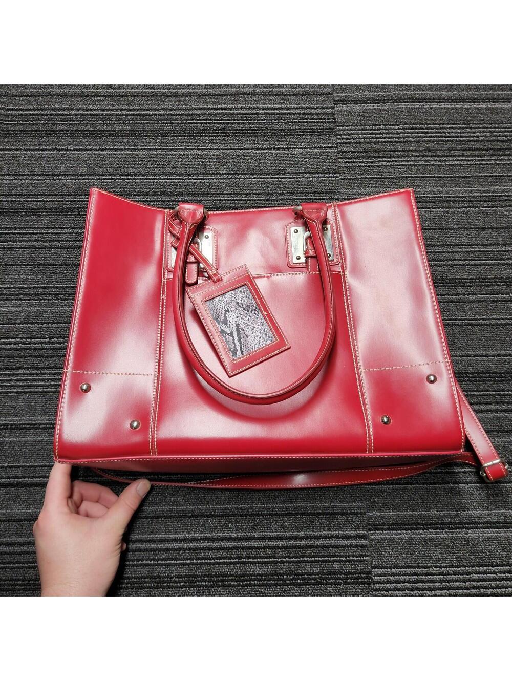 Wilsons Leather Large Red Structured Tote Shoulder Bag Organizer Purse